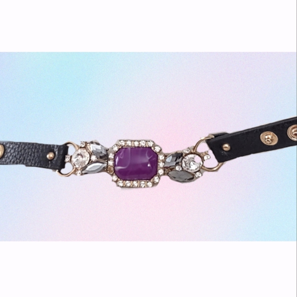 Orchid Rectangle Leather & Crystals Bracelet